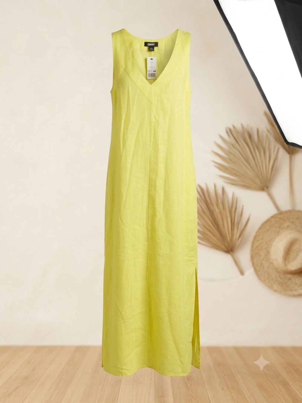 DKNY Lemon V-Neck Sleeveless Maxi Dress
